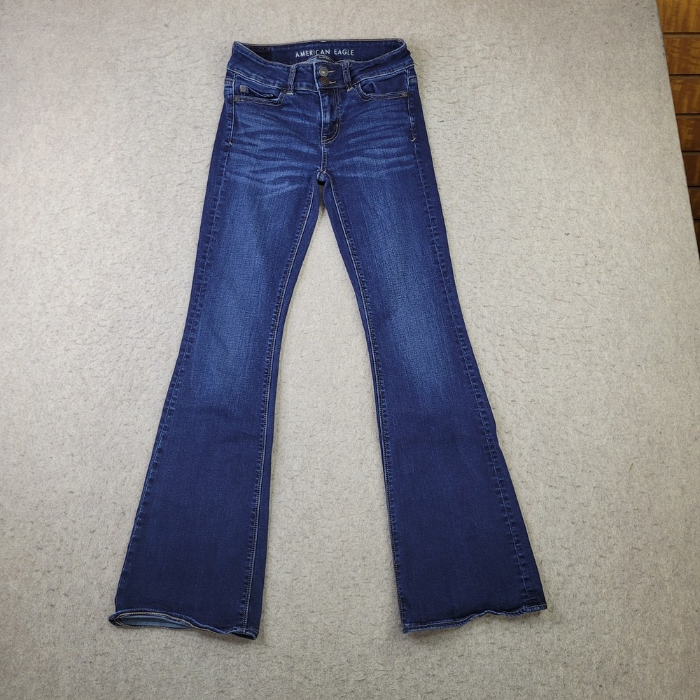 American Eagle Artist Flare Super Stretch Jeans Womens 0 Short Blue Dark Wash